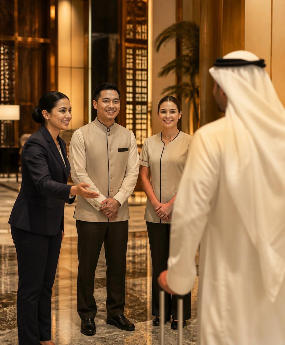 Hospitality team welcoming a guest